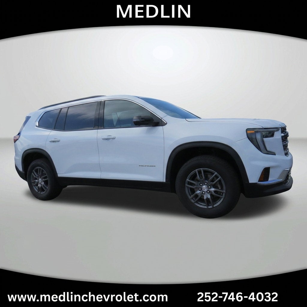 2025 GMC Acadia Elevation in Summit White — front three-quarter view
