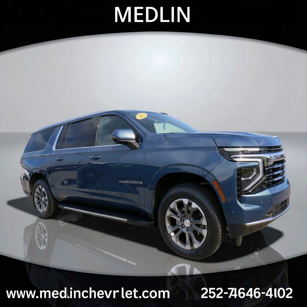 2025 Chevrolet Suburban LT in Lakeshore Blue Metallic — front three-quarter view