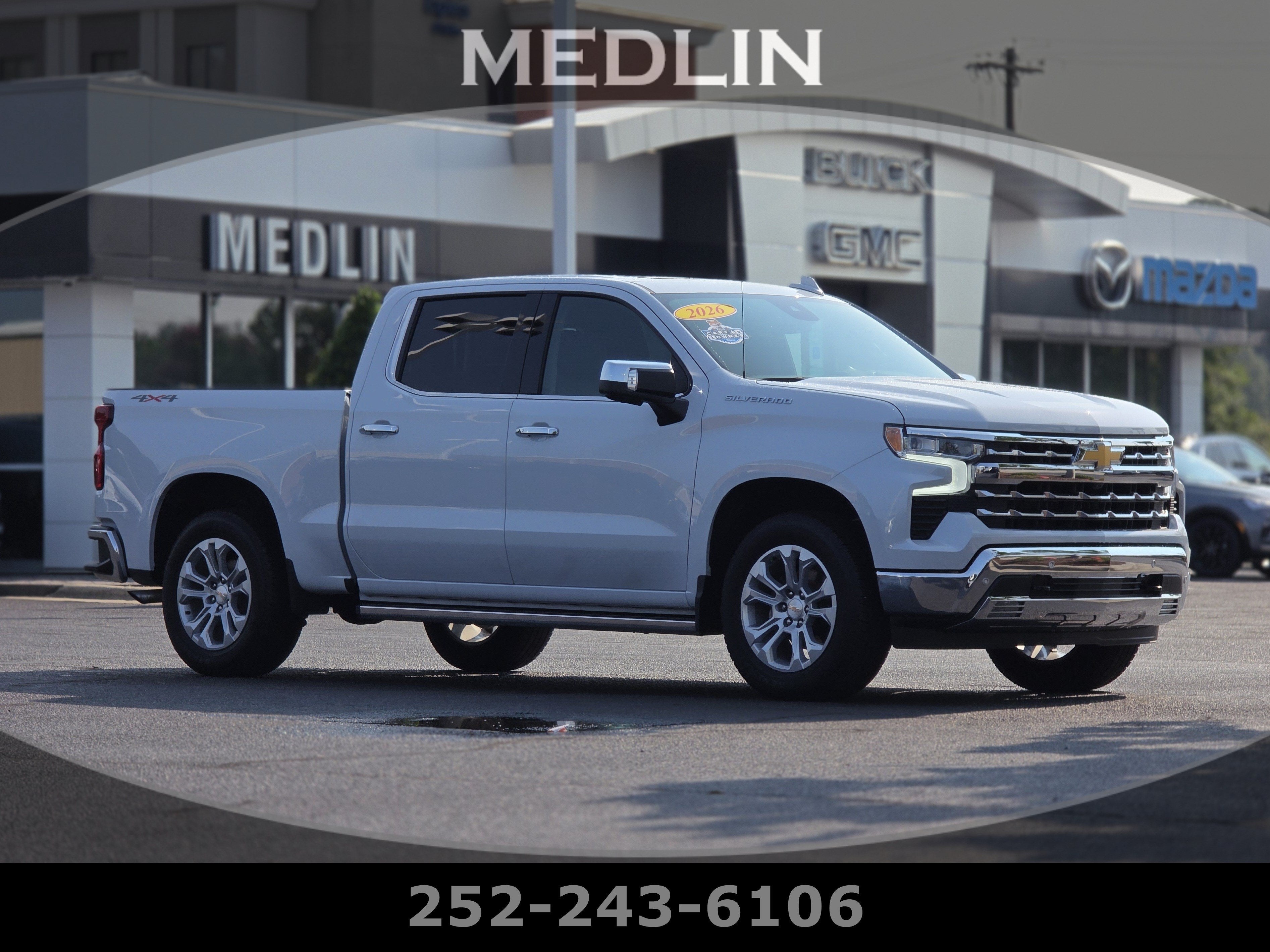 2026 Chevrolet Silverado 1500 LTZ in Polar White Tricoat — front three-quarter view