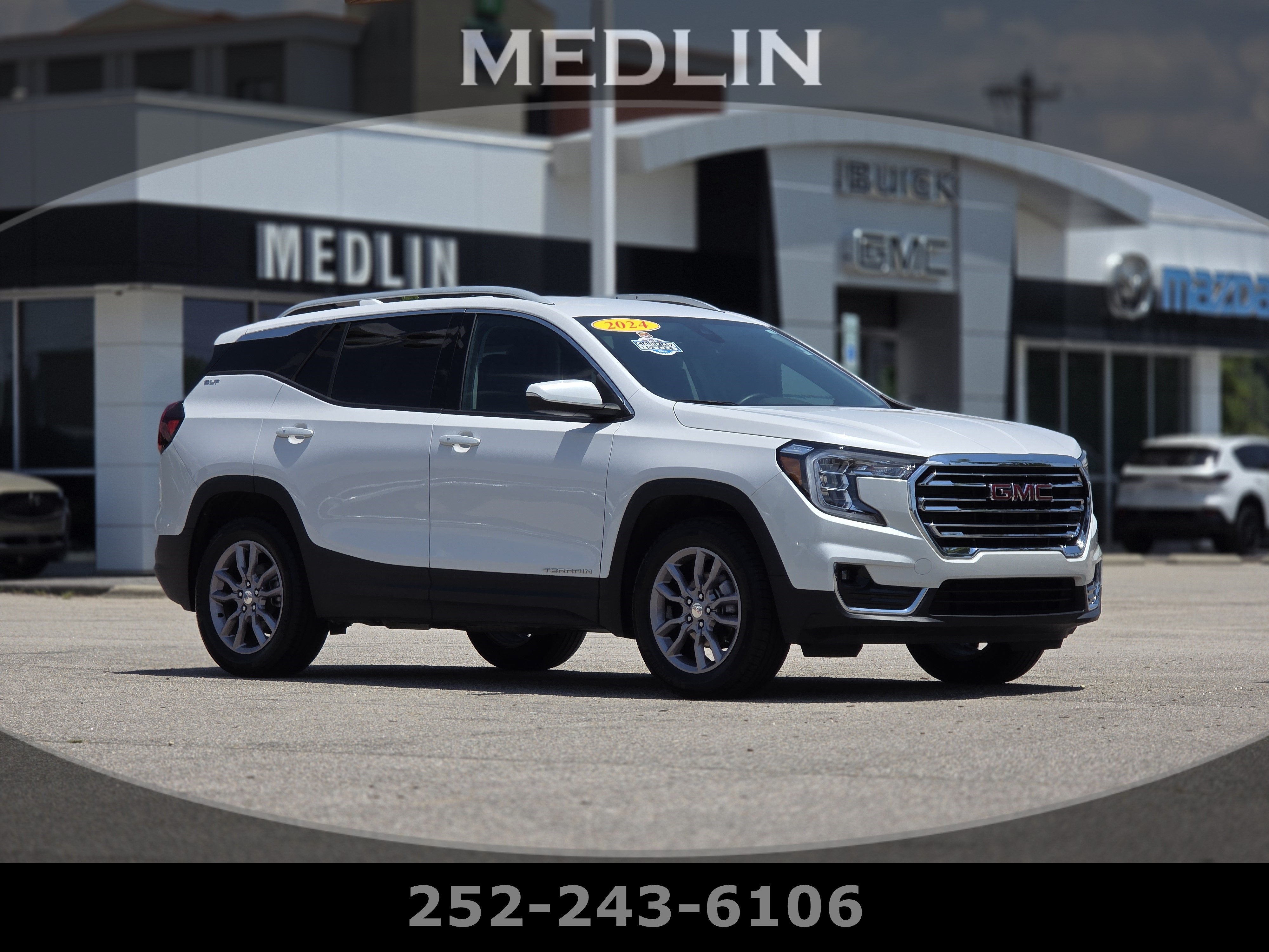 2024 GMC Terrain SLT in White Frost Tricoat — front three-quarter view