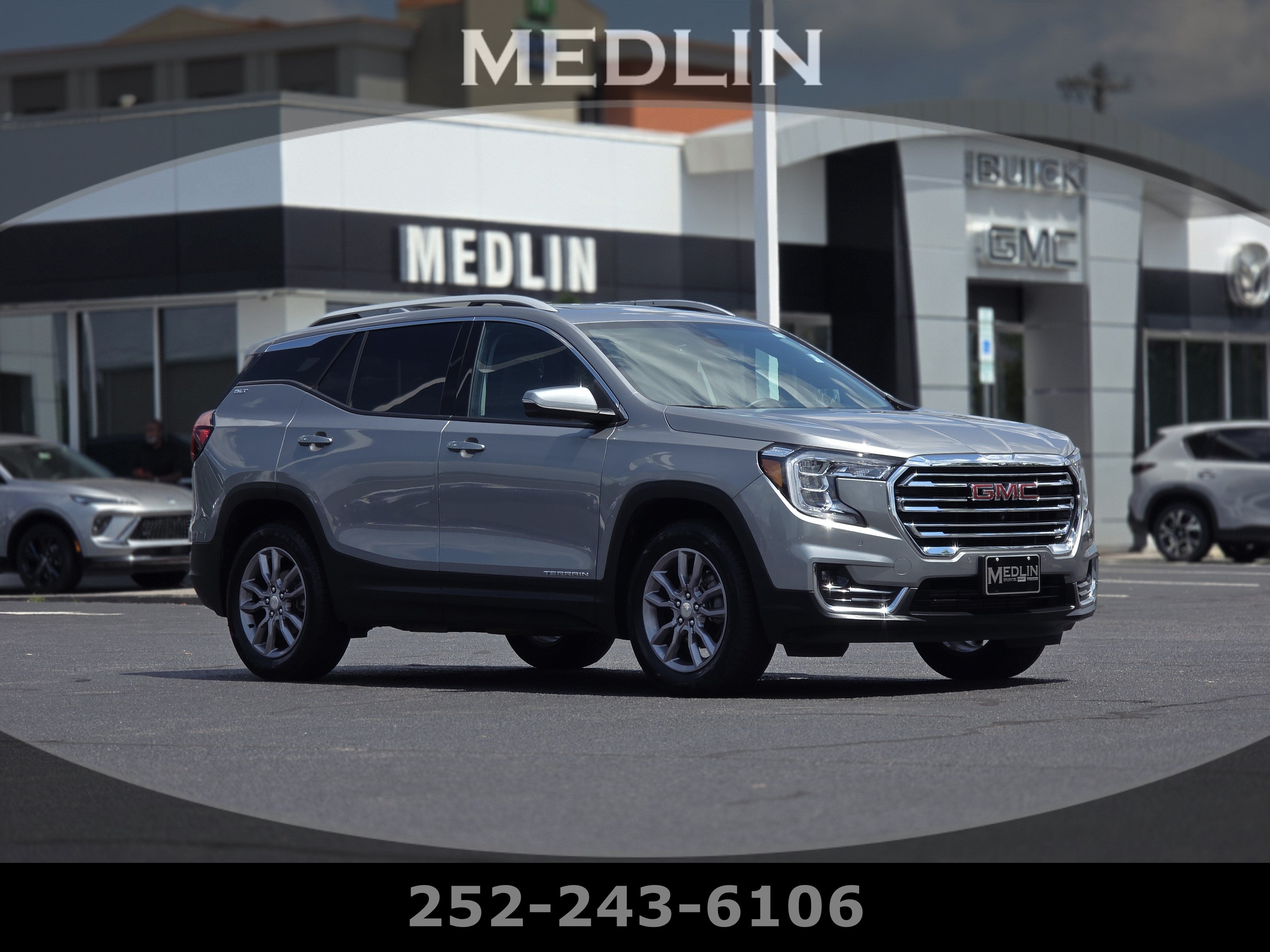 2023 GMC Terrain SLT in Sterling Metallic — front three-quarter view