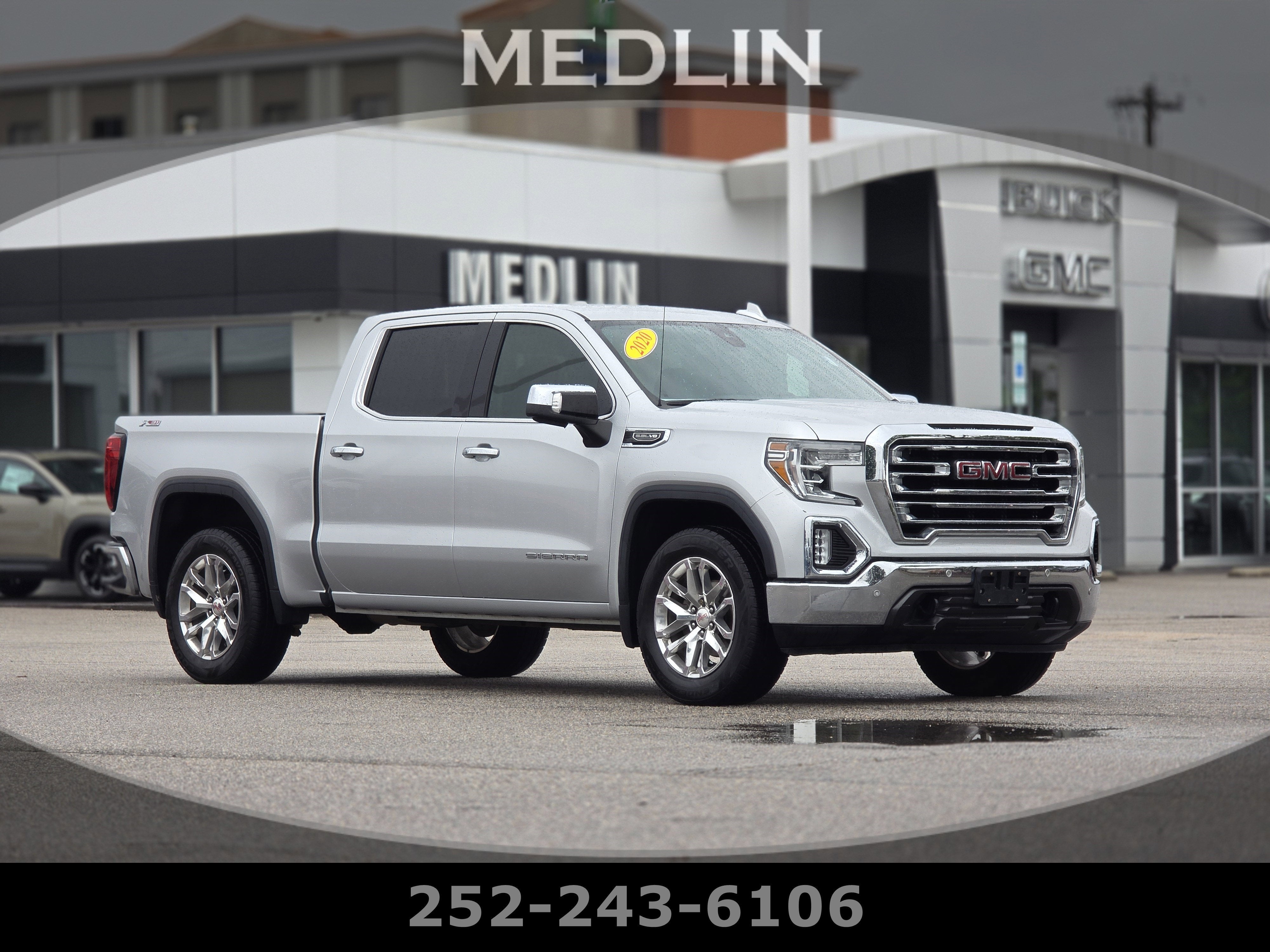 2020 GMC Sierra 1500 SLT in Quicksilver Metallic — front three-quarter view