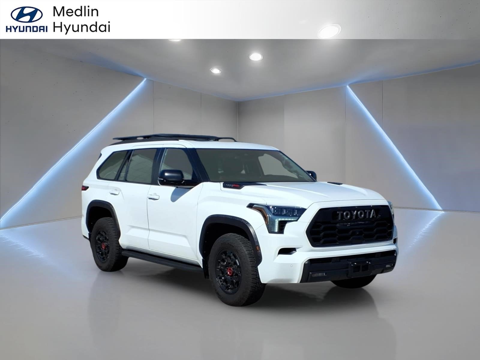 2025 Toyota Sequoia TRD Pro in Ice — front three-quarter view